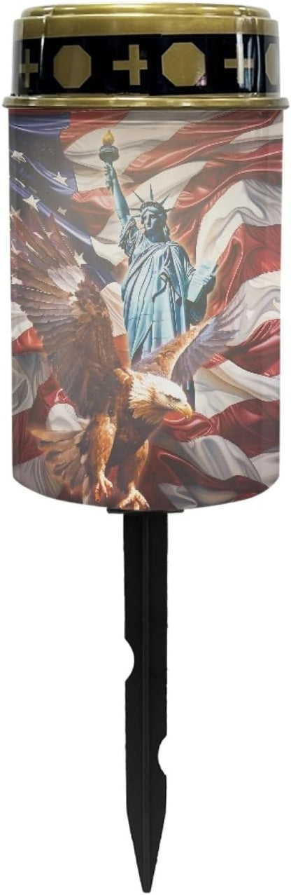 US Flag Eagle Cemetery Lights - Solar Powered Outdoor Garden & Landscape Lights