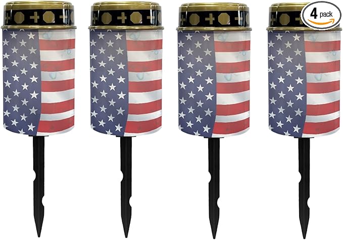 US Flag Solar Stake Lights Outdoor Solar Garden Pathway Lights for Yard Patio Flameless Warm White Walkway Lights Landscape Decorativer Lighting for Driveway Path,Pretty Soptlights