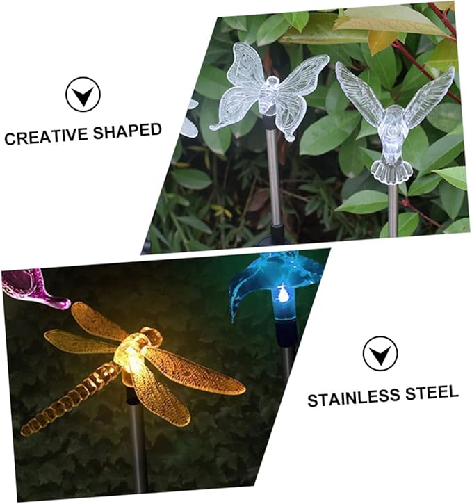 2pcs Solar Stick Lamps Outdoor LED Garden Decor Solar Lawn Lights with Butterfly Easy Installation Weatherproof Landscape Lighting for Patio Pathway