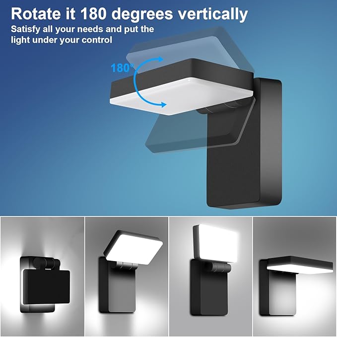 ledmo 60W LED Outdoor Wall Light Switch Control 360° Rotatable Head with 180° Tilt Modern Commercial Security Lights Exterior Rotate Freely Patio Lighting 5000k IP66 for Porch/Yard/Barn，8 Pack