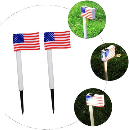 Alipis 2pcs Solar Garden LED American Flag Lawn Lights Decorative Outdoor Solar Pathway Lamps Ground Plug Night Lights for July 4th Independence Day Yard Random Color