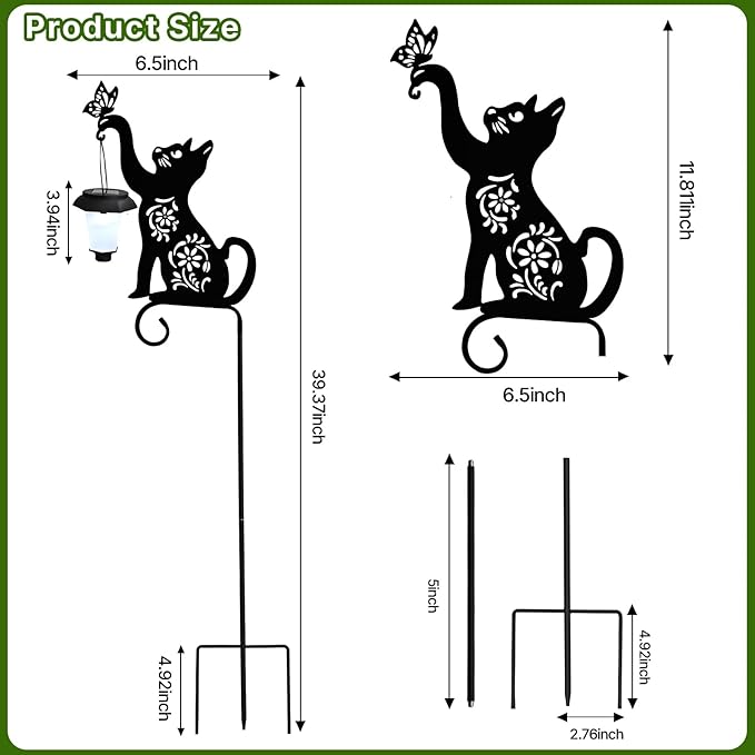 Cat Solar Lights Outdoor Garden Decoration, Cat Garden Statues, Outdoor Metal Decorative Stakes with Solar Lantern | Lumora
