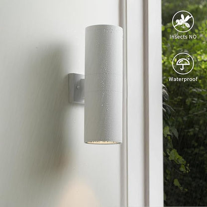mirrea 18" Modern Outdoor Porch Light Patio Light in 2 Lights with Aluminum Cylinder and Tempered Glass Cover Waterproof Wall Sconce 2 Pack (Matte White)