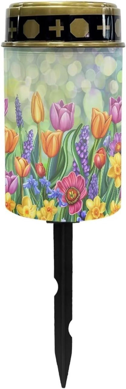 Tulip Solar Garden Lights Outdoor Bright Solar Walkway Lights Solar Powered Garden Stake Lights Sympathy Remembrance Memorial Gift for Grave Ornaments Decor