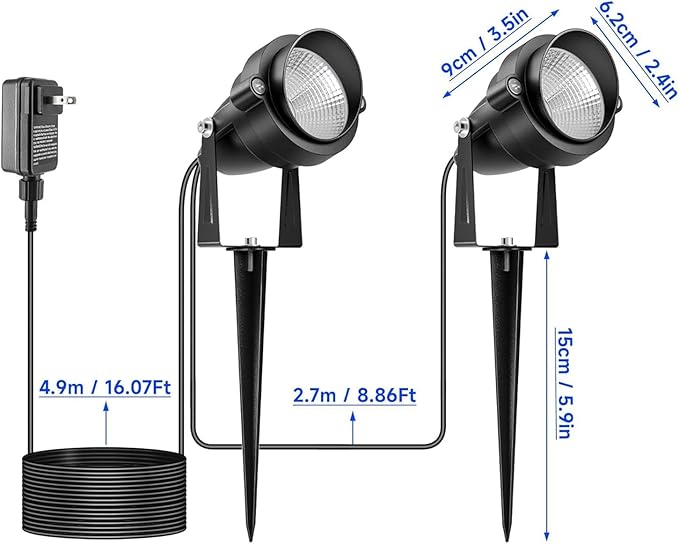 Spotlights Colored Outdoor with Timer, Yard Spot Lights 10W RGBW Warm White LED Landscape Light IP65 Waterproof Uplight with Spiked Stand for Lawn House Flag Pathway Porch (2 Lights)