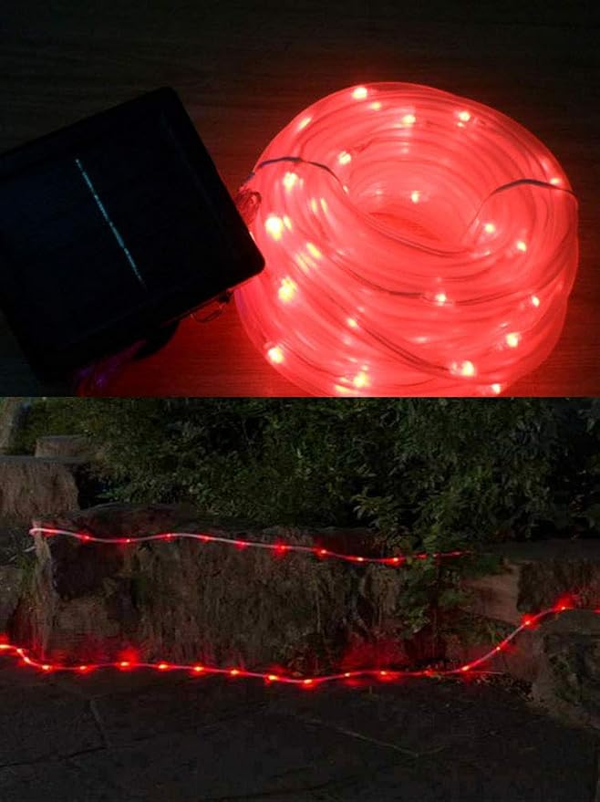 Outdoor Solar String Lights, 40FT Solar Rope Lights, 8 Modes 100 LED Outdoor Lighting Rope, Waterproof Copper Wire Rope String Light for Outdoor Indoor Home Garden Patio Parties(Red)
