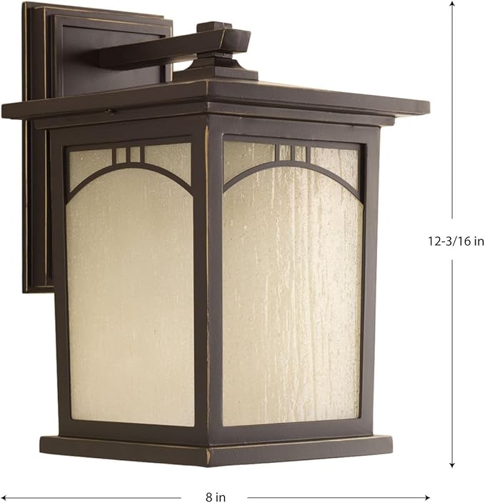 Progress Lighting Residence Collection 1-Light Umber Textured Art Glass Craftsman Outdoor Medium Wall Lantern Light Antique Bronze, 8"