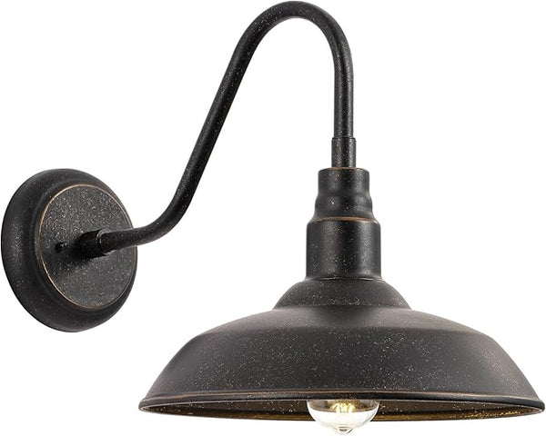 Gooseneck Outdoor Light Fixture, 10" Dome Exterior Farmhouse Lights for Barn, Bronze Porch Lighting, Gooseneck Wall | Lumora