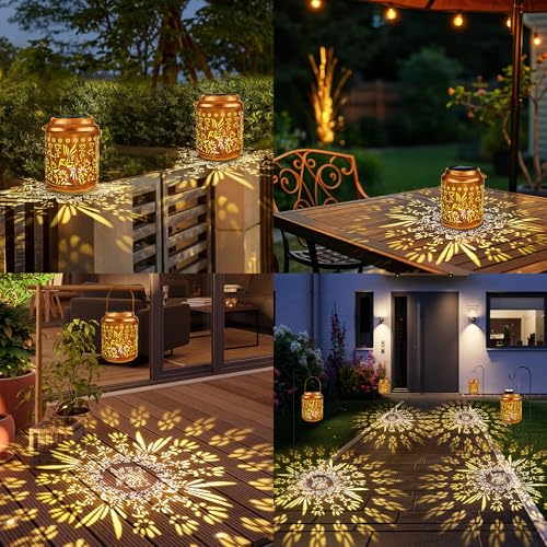 Brizled Hummingbird Solar Lantern Outdoor, 2 Pack Hanging Solar LED Lantern Waterproof, Warm White Outdoor Tabletop Lantern Lamp, Decorative Garden Lights for Patio Yard Porch Pathway Lawn Home Decor