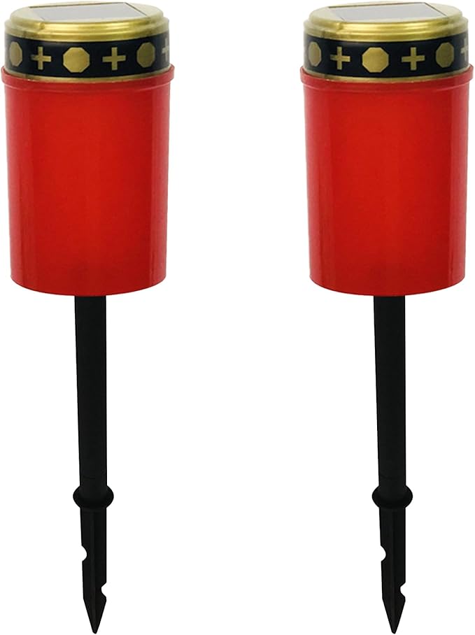 Solar Grave Lights 2PCS Waterproof Solar Cemetery Lights for Grave Flameless Solar Memorial Lights Outdoor Stake Lights for Grave Decorations Memorial Gifts Red, Grave Lights