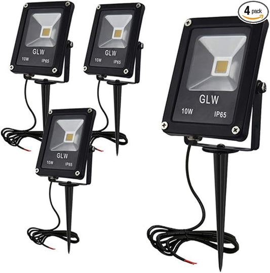 10W LED Landscape Lights 12V Low Voltage Outdoor Spotlights Warm White 3000K IP65 Waterproof with Spike Stand for Garden,Yard,Deck,Step [4 Pack]