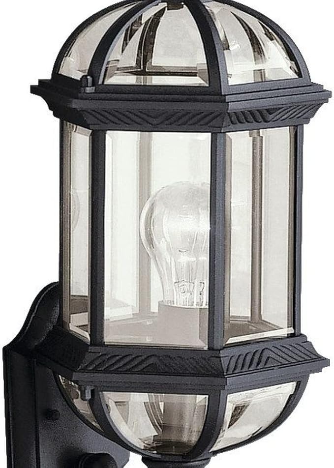 Kichler Barrie 22" Outdoor Wall Light in Black, 1-Light Exterior Wall Sconce with Clear Beveled Glass, (22" H x 8" | Lumora
