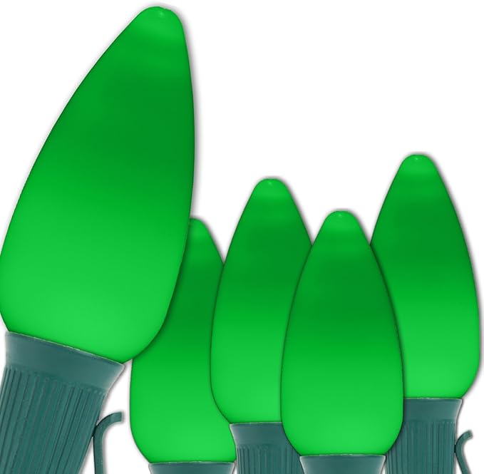 Wintergreen Lighting C9 OptiCore LED Commercial Outdoor Christmas Lights – Heavy Duty Christmas String Lights; Green Wire (50 Lights, 50 ft, Green Smooth/Opaque)