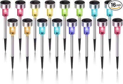 Solar Lights Outdoor Waterproof, Stainless Steel LED Landscape Lighting, Solar Garden Lights, Outdoor Valentines Day Decorations for Yard, Pathway, Walkway, Patio, Lawn - 16 Pack (Multicolor)