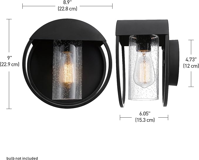 GLOBE Electric 44388 1-Light Indoor/Outdoor Wall Sconce, Matte Black Finish, Seeded Glass Shade, Weather-Resistant, E26 Base