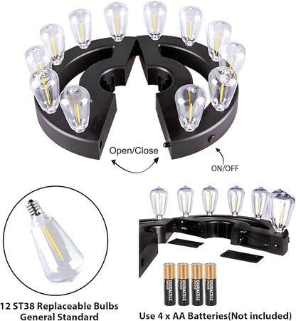Umbrella Lights, Patio Outdoor Umbrella Lights Battery Operated with Dimmable Timer,12 Warm White LED Bulbs in 3 Brightness Modes, for Backyard or Camping
