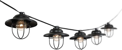 JONATHAN Y Indoor Outdoor Rustic Farmhouse LED G40 Metal Cage Shade String Lights Garden Patio Backyard Porch Balcony, 10 ft. 10-Light, Black