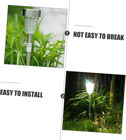 Kisangel Solar Garden Path Lights Waterproof Stainless Steel LED Lawn Lamp Outdoor Solar Yard Lighting with Ground Peg for Patio and Landscape