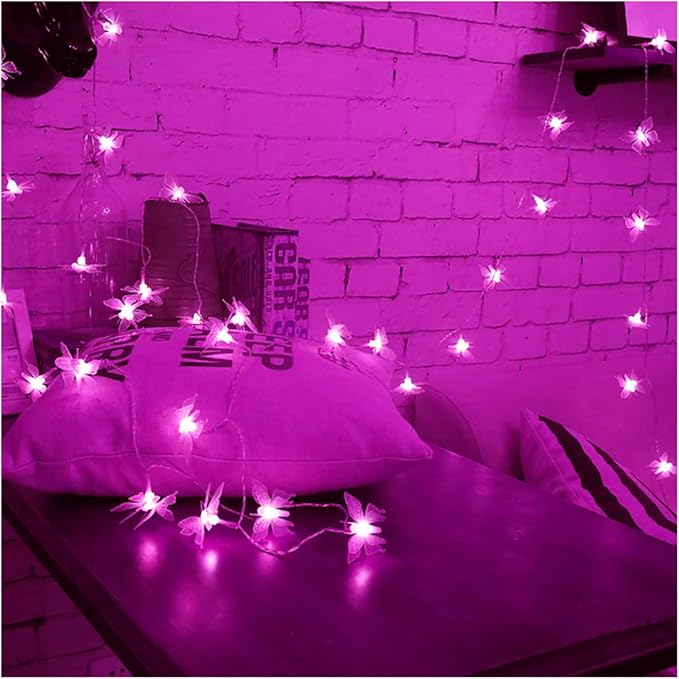 Butterfly String Lights, Waterproof 20FT 30LED Butterfly Solar Light Outdoor Solar Rope Lights Fairy Light Decorative Garden Lights for Cafe Patio Party Garden Wedding (Pink)