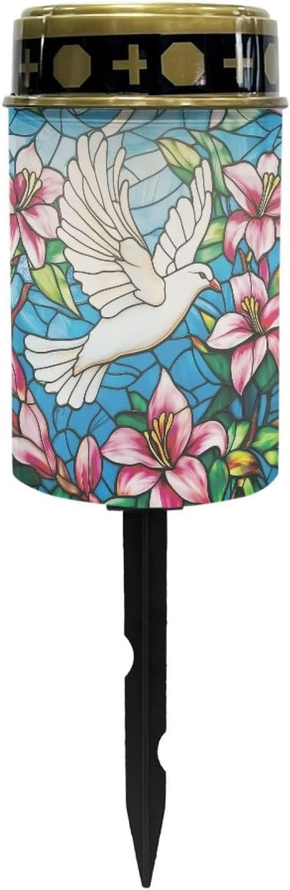 Cemetery Decorations for Grave Dove Lily Cemetery Solar Lights for Grave Auto On/Off LED Solar Light for Landscape Outdoor Memorial Gifts 2 Pack