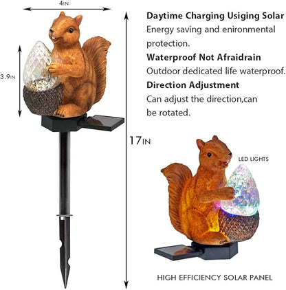 Garden Solar Lights - Resin Squirrel Figure LED Lights, Waterproof Outdoor Decor for Yard, Pathway, Patio & Lawn - 1Pack