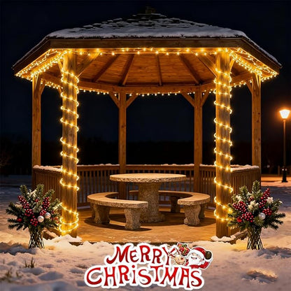 Honche Solar Rope Light 33FT 100LED IP65 Waterproof Outdoor LED Copper Fairy String Tube Lights for Party Gazebo Garden Patio Stair Balcony Fence Tree Daily Christmas Decoration (Solar-Warm White)