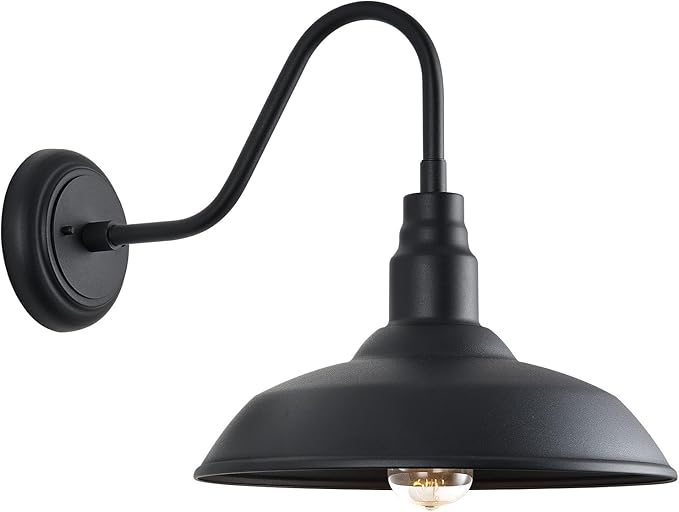 14in Outdoor Gooseneck Light Fixture for Porch, Large Exterior Barn Light with Wall Mount, Black Industrial | Lumora