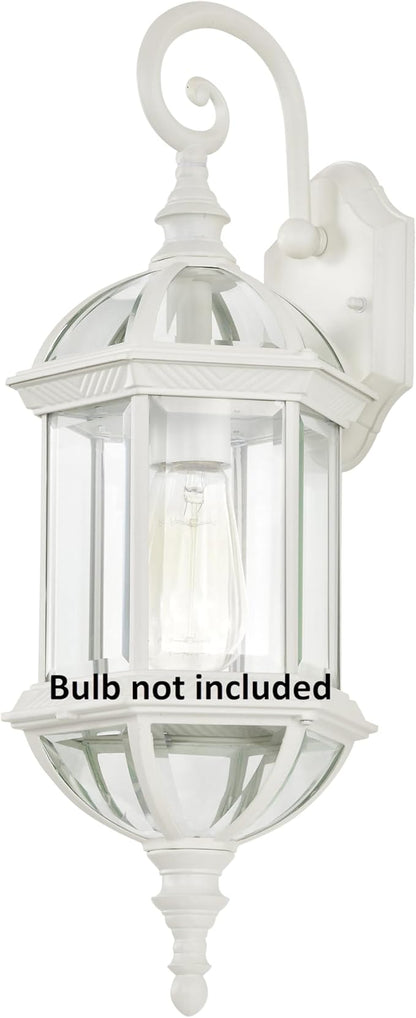 Nuvo Lighting 60/4971 Boxwood One Light Mid-Size One Light Wall Lantern/Arm Up Clear 100 Watt A19 Max. Beveled Glass White Outdoor Fixture, 22-Inches