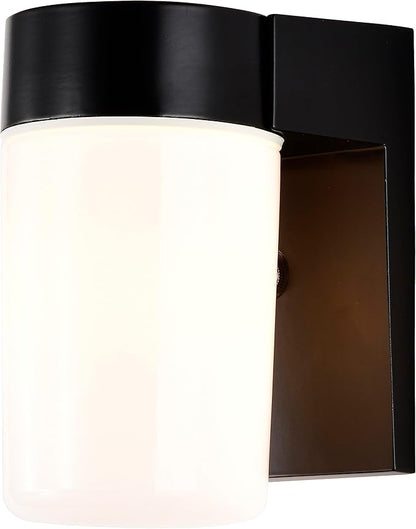 Nuvo Lighting SF77/137 Utility Fixture Die Cast Aluminum Durable Outdoor Wall Mount Porch and Patio Light with White Glass Cylinder, Black