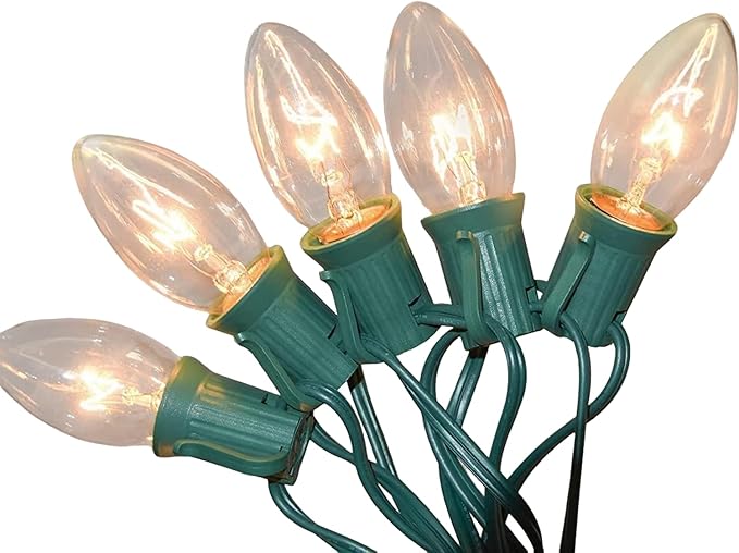 25Ft C9 Clear Valentine's Day Lights Outdoor, Vintage String Lights with 26 C9 Warm White Bulbs, Hanging Incandescent Christmas Decorations Lights for Patio Roofline Christmas Tree Garden Pathway