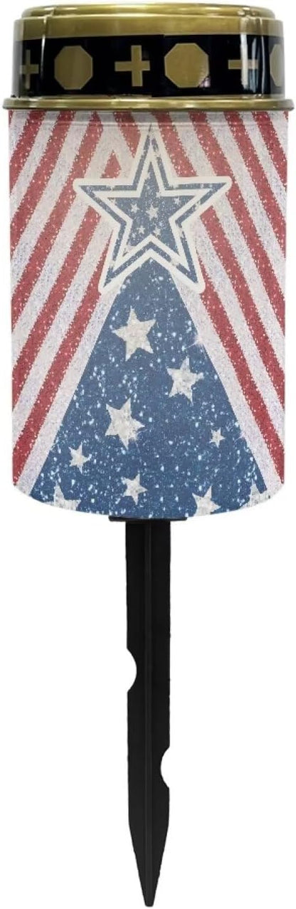 Star American Flag Garden Stake Light, Solar Lights for Cemetery Grave,Solar Pathway Lights Outdoor,Lawn Yard Patio Garden Decor