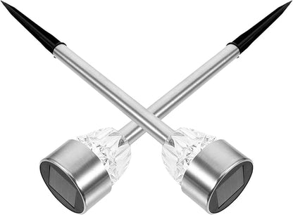 TEHAUX 2pcs Stainless Steel Solar Yard Lights Waterproof LED Ground Insert Path Lights for Outdoor Garden Courtyard Lawn Decoration