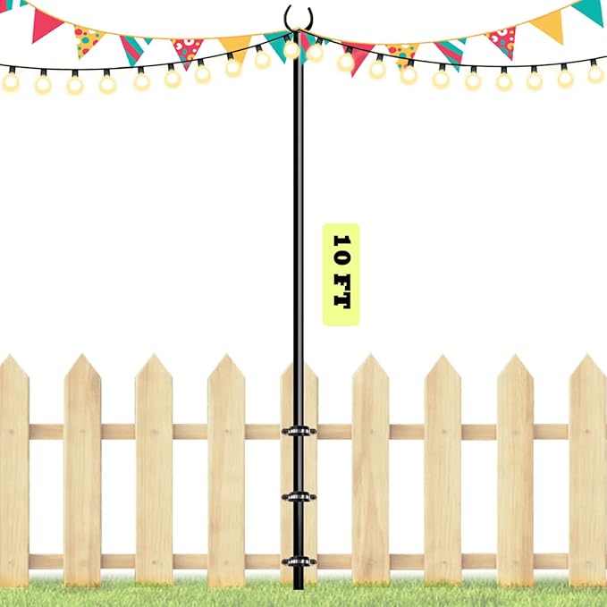 10ft String Light Poles for Outdoors, Outside Light Poles for Deck, Fence, Backyard, Patio, Outdoor Lighting, Matte | Lumora
