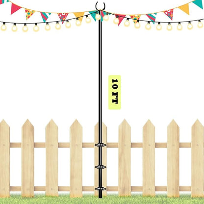 10ft String Light Poles for Outdoors, Outside Light Poles for Deck, Fence, Backyard, Patio, Outdoor Lighting, Matte Black, 1 Pack