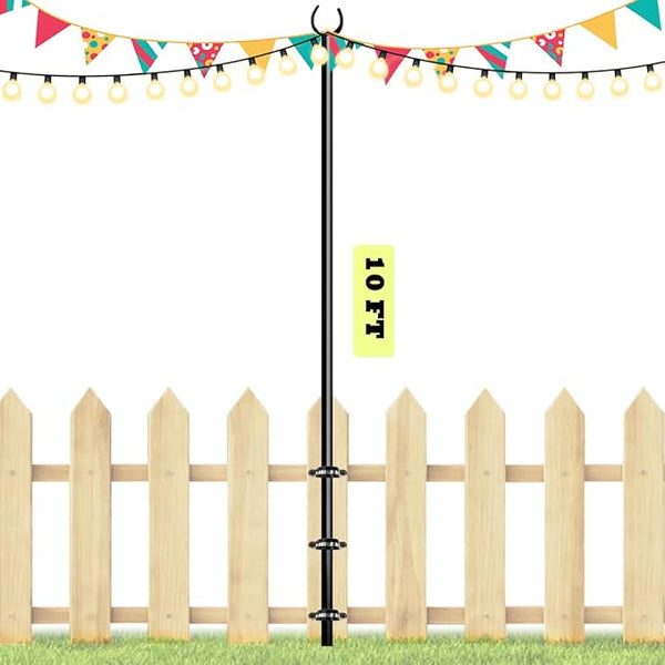 10ft String Light Poles for Outdoors, Outside Light Poles for Deck, Fence, Backyard, Patio, Outdoor Lighting, Matte | Lumora