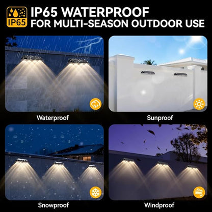 Large Solar Fence Lights Outdoor Waterproof, 3-Mode (3000K/4000K/6000K),4 LED with Upgraded High-Efficiency Solar Panel & Wide Beam for Backyard/Patio/Deck/Step/Home Improvement(4 Pack)