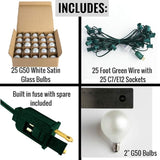 Hometown Evolution, Inc. White Pearl Outdoor Patio Globe String Lights (25 Foot 25 Socket, G50 White Pearl 2 Inch | Lumora
