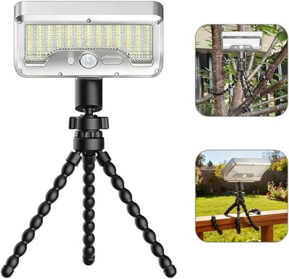 Outdoor Solar Motion-Activated Light with Flexible Octopus Tripod – 360° Wrap Around Tree Trunks, Dual Charging, Waterproof Security Light for Deck, Fence, Garden (Sliver)