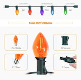C7 Christmas Lights - 25FT Clear Multicolor LED Outdoor String Lights, Commercial Grade with 27 C7 Bulbs | Lumora