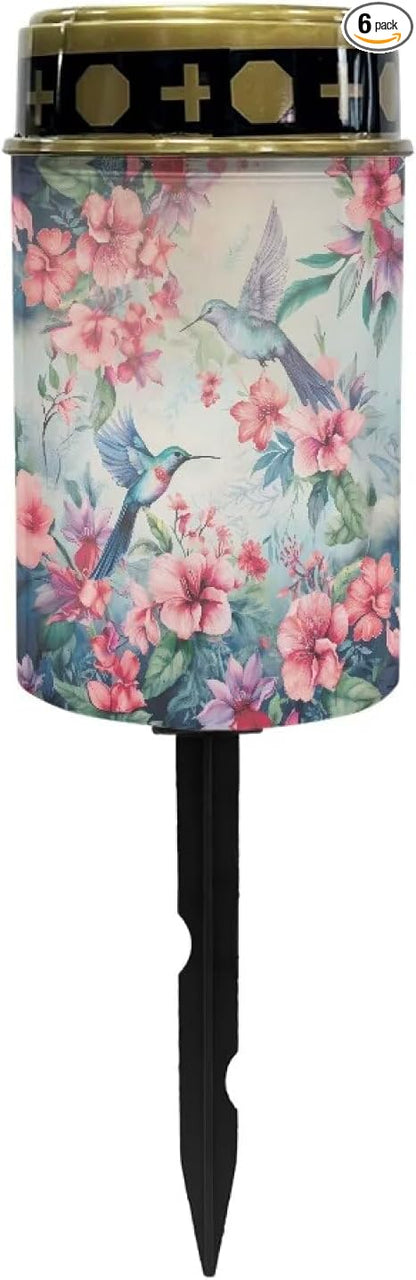 ZOUTAIRONG Hummingbird Pink Outdoor Lights, Hummingbird Pink Flower Outdoor Garden Solar Lights, 6 Pack Waterproof Solar Garden Lamps