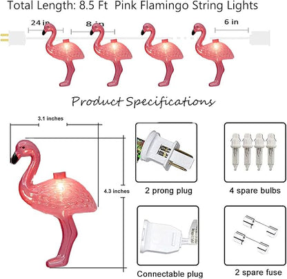 GOOTHY 8.5Ft Pink Flamingo String Lights, Summer Patio Outdoor String Lights with 10 Mini Flamingo Lights, Plug in Decorative Fairy Lights UL Listed for Bedroom Party Birthday Wedding Holiday Decor