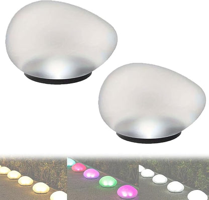 Solar Glass Garden Pebbles, Waterproof LED Pebble Lights Outdoor, Solar Powered Landscape Stone Lighting, for Garden Pathway Walkway Patio Yard Lawn Decor (White,2pcs)
