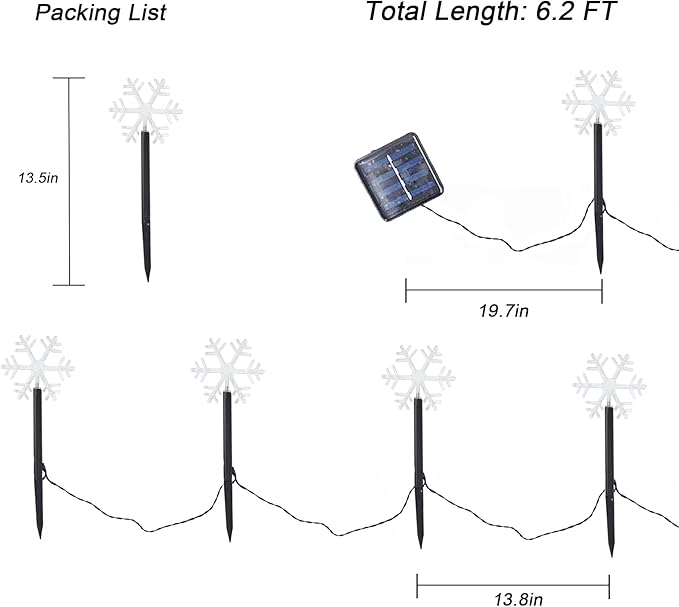 Solar Christmas Snowflake Led Pathway Lights Waterproof for Lawn Yard Walkway Garden Decor Christmas Home Decoration Warm White Landscape Light - 5 Pack