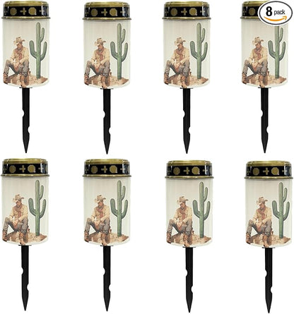 Western Cowboy Cemetery Lights - Solar Powered Outdoor Landscape Pathway Lights