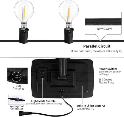 Solar LED Light Solar Lamp Solar Garden Lighting String Solar G40 Garland Street USB Rechargeable for Garden Decoration(Size:7.6M-25 Bulbs)