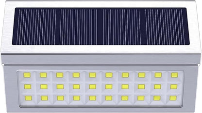 ROSHWEY Solar Lights Outdoor, 10 Pack 30 LED Fence Lights Waterproof Solar Powered Deck Post Lamps Stainless Steel Outside Step Lighting for Backyard Yard Walkway Stairs, Cool White Light