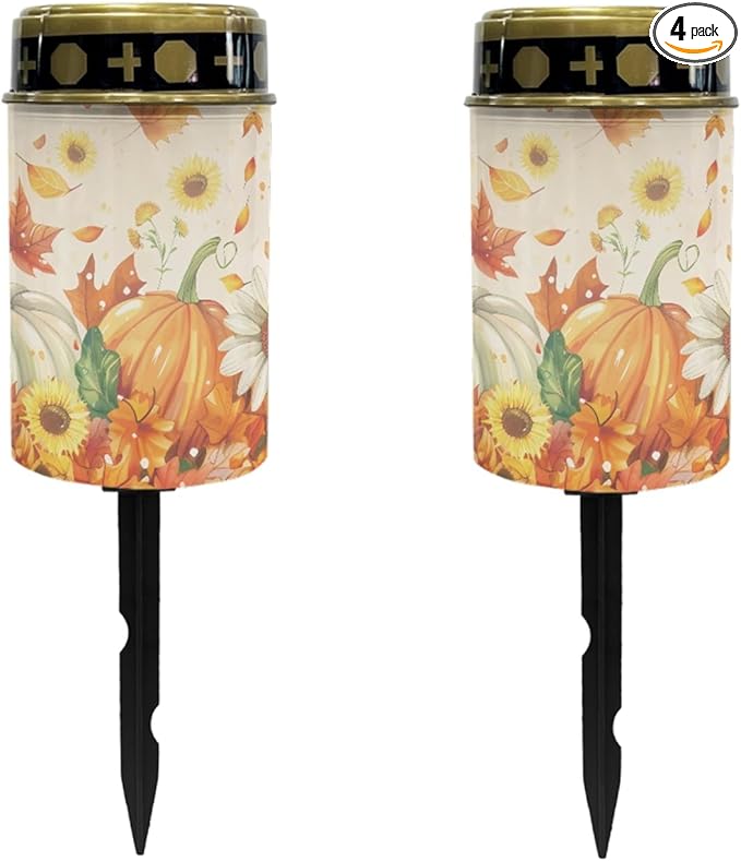 Autumn Fall Pumpkin Outdoor Solar Lights,4 Pieces Solar Stake Lights Waterproof Solar Garden Lights Landscape Lighting Solar Pathway Lights Solar