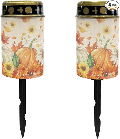Autumn Fall Pumpkin Outdoor Solar Lights,4 Pieces Solar Stake Lights Waterproof Solar Garden Lights Landscape Lighting Solar Pathway Lights Solar