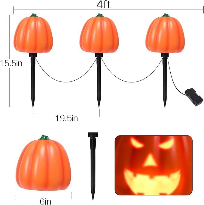 Halloween Outdoor Decor Pathway Lights Ghostface Pumpkin with Scary Voice Battery Powered Garden Stake Lights, Handblown Stake Decorative Path Lights for Outdoor Garden Lawn Patio Decorations 3 Pack