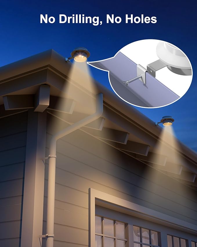 8 Pack White Solar Powered Clip On Gutter Mount Lights Outdoor Waterproof LED Fence Lamp for Lighting Rainspout | Lumora